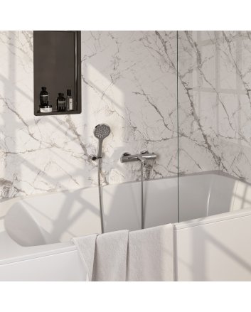 BRAUER Stripe opbouw baddouche thermostaatkraan SET 04 met wandhouder en 3-standen handdouche en doucheslang chroom