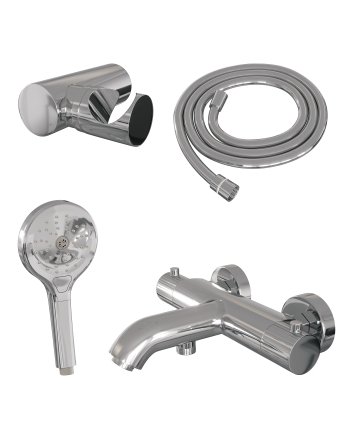 BRAUER Stripe opbouw baddouche thermostaatkraan SET 04 met wandhouder en 3-standen handdouche en doucheslang chroom