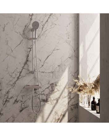 BRAUER Stripe opbouw douche thermostaatkraan SET 02 met glijstang en 3-standen handdouche en doucheslang chroom