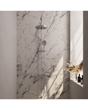 BRAUER Stripe opbouw thermostatische regendouche SET 02 met 25 cm hoofddouche en 3-standen handdouche en doucheslang chroom