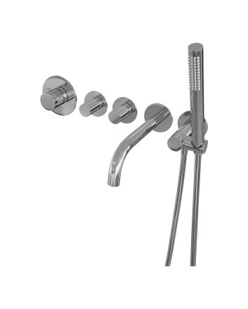 BRAUER Stripe thermostatische inbouw badkraan SET 01 met uitloop en staaf handdouche en doucheslang en wandaansluitbocht chroom