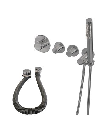 BRAUER Stripe thermostatische inbouw badkraan SET 01 met badvulcombinatie en staaf handdouche en doucheslang en wandaansluitbocht chroom