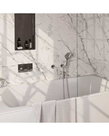 BRAUER Stripe thermostatische inbouw badkraan met drukknoppen SET 04 met uitloop en 3-standen handdouche en doucheslang en wandaansluitbocht chroom