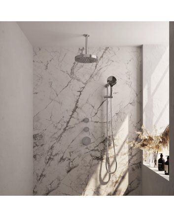 BRAUER Stripe thermostatische inbouw regendouche SET 12 met 25 cm douchekop en plafondarm en 3-standen handdouche en doucheslang en geïntegreerde glijstang chroom