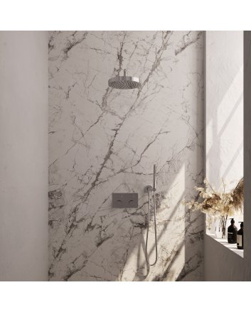 BRAUER Stripe thermostatische inbouw regendouche met drukknoppen SET 26 met 25 cm douchekop en gebogen muurarm en staaf handdouche en doucheslang en wandaansluitbocht chroom