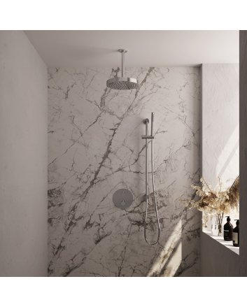 BRAUER Stripe thermostatische inbouw regendouche 3-weg rond SET 45 met 25 cm douchekop en plafondarm en staaf handdouche en doucheslang en geïntegreerde glijstang chroom