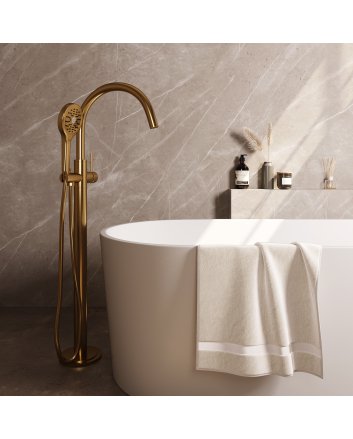 BRAUER Stripe vrijstaande badmengkraan SET 02 met 3-standen handdouche en doucheslang goud geborsteld PVD