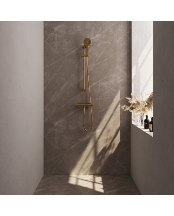 BRAUER Stripe opbouw douche thermostaatkraan SET 02 met glijstang en 3-standen handdouche en doucheslang goud geborsteld PVD