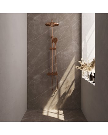 BRAUER Copper Edition opbouw thermostatische regendouche SET 04 met 30 cm hoofddouche en 3-standen handdouche en doucheslang koper geborsteld PVD