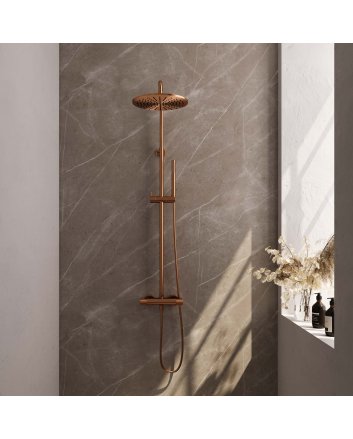 BRAUER Copper Carving opbouw thermostatische regendouche SET 03 met 30 cm hoofddouche en staaf handdouche en doucheslang koper geborsteld PVD
