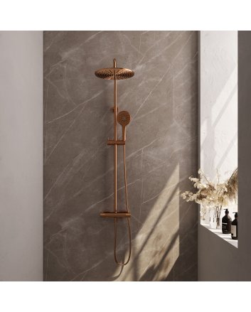 BRAUER Copper Carving opbouw thermostatische regendouche SET 04 met 30 cm hoofddouche en 3-standen handdouche en doucheslang koper geborsteld PVD