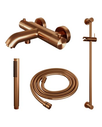 BRAUER Stripe opbouw baddouche thermostaatkraan SET 01 met glijstang en staaf handdouche en doucheslang koper geborsteld PVD