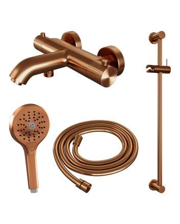 BRAUER Stripe opbouw baddouche thermostaatkraan SET 02 met glijstang en 3-standen handdouche en doucheslang koper geborsteld PVD