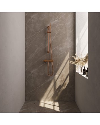 BRAUER Stripe opbouw douche thermostaatkraan SET 01 met glijstang en staaf handdouche en doucheslang koper geborsteld PVD