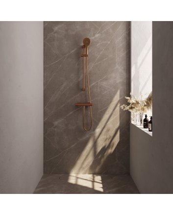 BRAUER Stripe opbouw douche thermostaatkraan SET 02 met glijstang en 3-standen handdouche en doucheslang koper geborsteld PVD