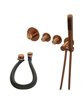 BRAUER Stripe thermostatische inbouw badkraan SET 01 met badvulcombinatie en staaf handdouche en doucheslang en wandaansluitbocht koper geborsteld PVD