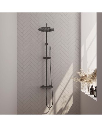 BRAUER Gunmetal Edition opbouw thermostatische regendouche SET 03 met 30 cm hoofddouche en staaf handdouche en doucheslang gunmetal geborsteld PVD