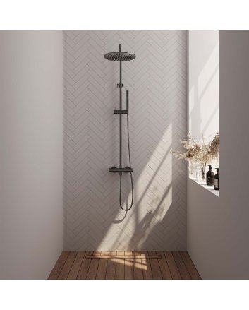 BRAUER Gunmetal Edition opbouw thermostatische regendouche SET 03 met 30 cm hoofddouche en staaf handdouche en doucheslang gunmetal geborsteld PVD