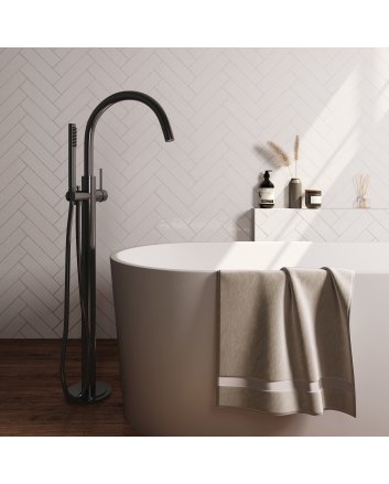 BRAUER Stripe vrijstaande badmengkraan SET 01 met staaf handdouche en doucheslang gunmetal geborsteld PVD