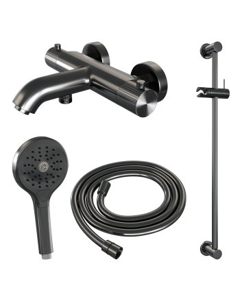 BRAUER Stripe opbouw baddouche thermostaatkraan SET 02 met glijstang en 3-standen handdouche en doucheslang gunmetal geborsteld PVD