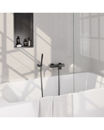 BRAUER Stripe opbouw baddouche thermostaatkraan SET 03 met wandhouder en staaf handdouche en doucheslang gunmetal geborsteld PVD