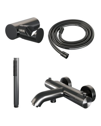 BRAUER Stripe opbouw baddouche thermostaatkraan SET 03 met wandhouder en staaf handdouche en doucheslang gunmetal geborsteld PVD