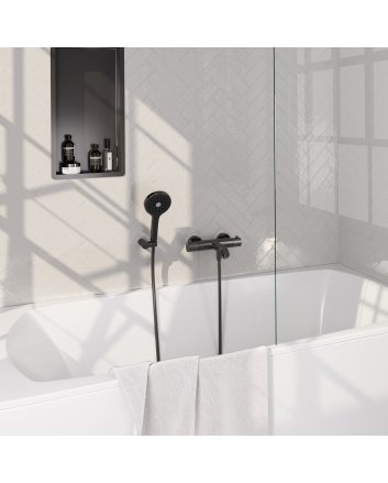 BRAUER Stripe opbouw baddouche thermostaatkraan SET 04 met wandhouder en 3-standen handdouche en doucheslang gunmetal geborsteld PVD