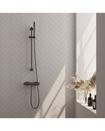 BRAUER Stripe opbouw douche thermostaatkraan SET 01 met glijstang en staaf handdouche en doucheslang gunmetal geborsteld PVD