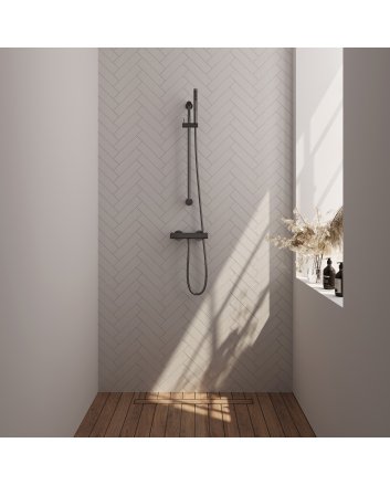 BRAUER Stripe opbouw douche thermostaatkraan SET 01 met glijstang en staaf handdouche en doucheslang gunmetal geborsteld PVD