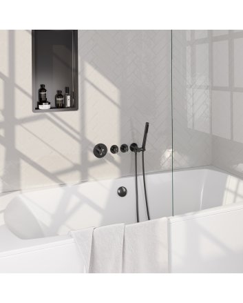 BRAUER Stripe thermostatische inbouw badkraan SET 01 met badvulcombinatie en staaf handdouche en doucheslang en wandaansluitbocht gunmetal geborsteld PVD
