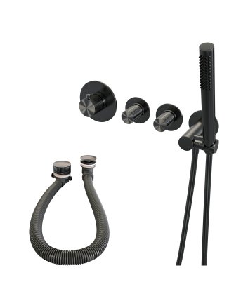 BRAUER Stripe thermostatische inbouw badkraan SET 01 met badvulcombinatie en staaf handdouche en doucheslang en wandaansluitbocht gunmetal geborsteld PVD