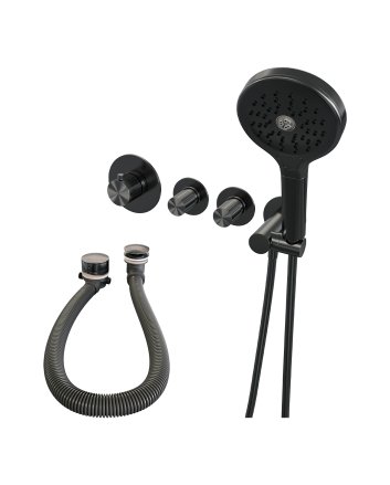 BRAUER Stripe thermostatische inbouw badkraan SET 02 met badvulcombinatie en 3-standen handdouche en doucheslang en wandaansluitbocht gunmetal geborsteld PVD