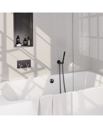 BRAUER Stripe thermostatische inbouw badkraan met drukknoppen SET 03 met badvulcombinatie en staaf handdouche en doucheslang en wandaansluitbocht gunmetal geborsteld PVD
