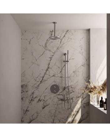 BRAUER Brushed Edition thermostatische inbouw regendouche 3-weg rond SET 89 met 20 cm douchekop en plafondarm en staaf handdouche en doucheslang en geïntegreerde glijstang RVS geborsteld PVD