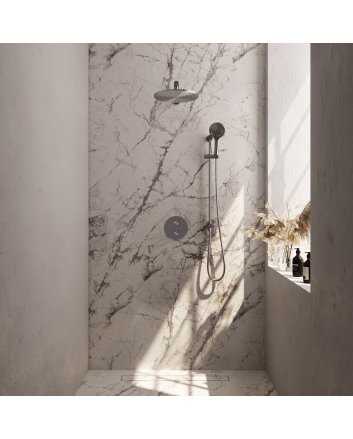 BRAUER Brushed Edition thermostatische inbouw regendouche 3-weg rond SET 92 met 30 cm douchekop en rechte muurarm en 3-standen handdouche en doucheslang en geïntegreerde glijstang RVS geborsteld PVD