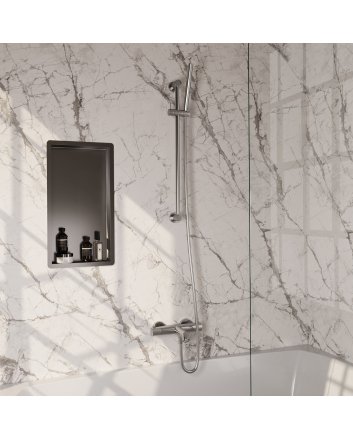 BRAUER Stripe opbouw baddouche thermostaatkraan SET 01 met glijstang en staaf handdouche en doucheslang RVS-kleurig geborsteld PVD