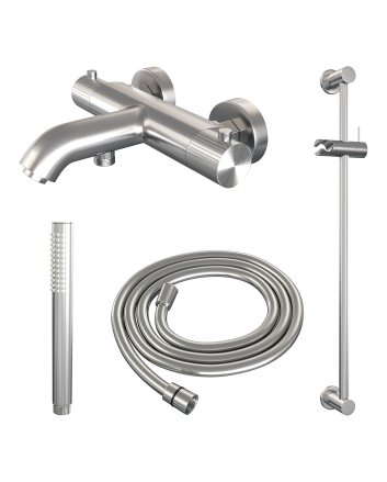 BRAUER Stripe opbouw baddouche thermostaatkraan SET 01 met glijstang en staaf handdouche en doucheslang RVS-kleurig geborsteld PVD