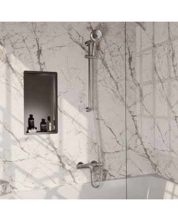 BRAUER Stripe opbouw baddouche thermostaatkraan SET 02 met glijstang en 3-standen handdouche en doucheslang RVS-kleurig geborsteld PVD