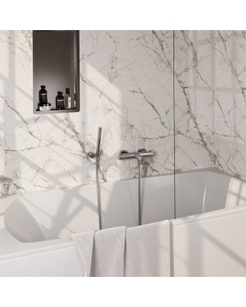 BRAUER Stripe opbouw baddouche thermostaatkraan SET 03 met wandhouder en staaf handdouche en doucheslang RVS-kleurig geborsteld PVD