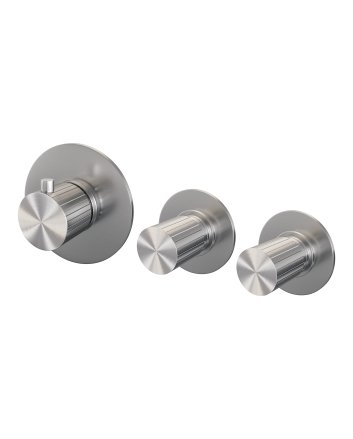BRAUER Stripe inbouwthermostaat en 2 stopkranen met in- en afbouwdelen RVS-kleurig geborsteld PVD