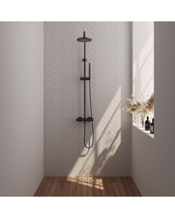 BRAUER Black Edition opbouw thermostatische regendouche SET 01 met 20 cm hoofddouche en staaf handdouche en doucheslang mat zwart