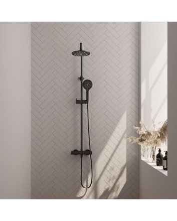 BRAUER Black Edition opbouw thermostatische regendouche SET 02 met 20 cm hoofddouche en 3-standen handdouche en doucheslang mat zwart