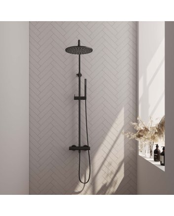 BRAUER Black Edition opbouw thermostatische regendouche SET 03 met 30 cm hoofddouche en staaf handdouche en doucheslang mat zwart