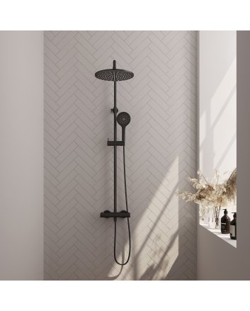 BRAUER Black Edition opbouw thermostatische regendouche SET 04 met 30 cm hoofddouche en 3-standen handdouche en doucheslang mat zwart