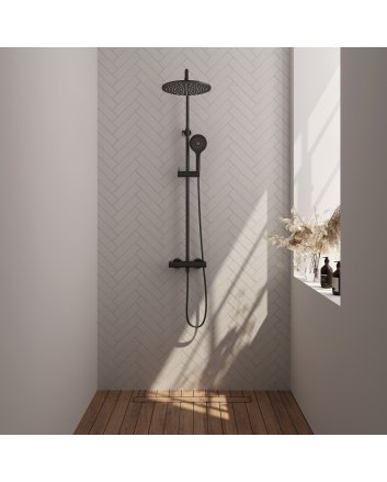 BRAUER Black Edition opbouw thermostatische regendouche SET 04 met 30 cm hoofddouche en 3-standen handdouche en doucheslang mat zwart