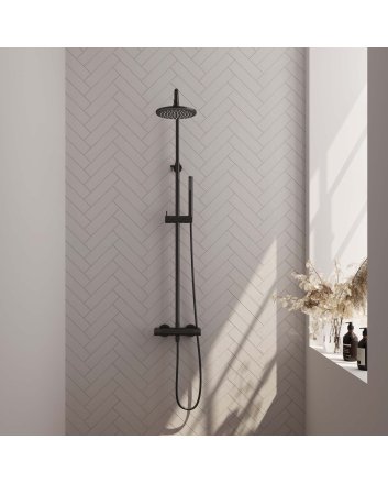 BRAUER Black Carving opbouw thermostatische regendouche SET 01 met 20 cm hoofddouche en staaf handdouche en doucheslang mat zwart