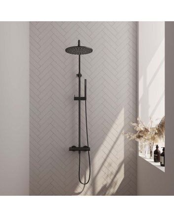 BRAUER Black Carving opbouw thermostatische regendouche SET 03 met 30 cm hoofddouche en staaf handdouche en doucheslang mat zwart