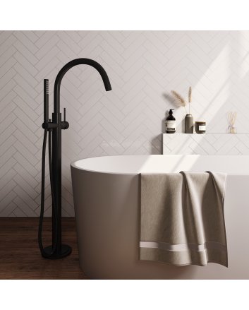 BRAUER Stripe vrijstaande badmengkraan SET 01 met staaf handdouche en doucheslang mat zwart