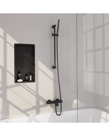 BRAUER Stripe opbouw baddouche thermostaatkraan SET 01 met glijstang en staaf handdouche en doucheslang mat zwart