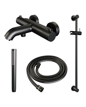 BRAUER Stripe opbouw baddouche thermostaatkraan SET 01 met glijstang en staaf handdouche en doucheslang mat zwart